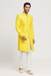 Aryavir Malhotra_Yellow Sherwani Silk Embroidered Floral Dori Set _Online_at_Aza_Fashions