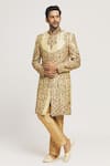 Buy_Aryavir Malhotra_Gold Sherwani Silk Hand Embroidered Zardozi Set _at_Aza_Fashions