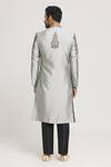 Shop_Aryavir Malhotra_Grey Sherwani Silk Embroidered Zardozi Set _at_Aza_Fashions