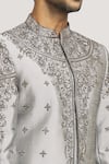 Shop_Aryavir Malhotra_Grey Sherwani Silk Embroidered Zardozi Set _Online_at_Aza_Fashions