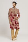 Buy_Aryavir Malhotra_Maroon Sherwani Velvet Embroidered Floral Zardozi Set _at_Aza_Fashions