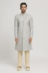 Aryavir Malhotra_Grey Sherwani Brocade Embroidered Geometric Set _Online_at_Aza_Fashions