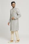 Buy_Aryavir Malhotra_Grey Sherwani Brocade Embroidered Geometric Set _Online_at_Aza_Fashions