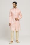 Buy_Aryavir Malhotra_Peach Sherwani Brocade Woven Floral Pattern Set _at_Aza_Fashions