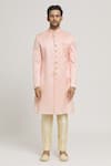 Aryavir Malhotra_Peach Sherwani Brocade Woven Floral Pattern Set _Online_at_Aza_Fashions