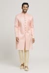 Buy_Aryavir Malhotra_Peach Sherwani Brocade Woven Floral Pattern Set _Online_at_Aza_Fashions