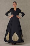 Buy_Masaba_Black Scuba Georgette Embellished Kashmiri Leaf Motif V Neck Gown _at_Aza_Fashions