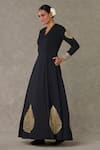 Masaba_Black Scuba Georgette Embellished Kashmiri Leaf Motif V Neck Gown _at_Aza_Fashions