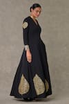 Shop_Masaba_Black Scuba Georgette Embellished Kashmiri Leaf Motif V Neck Gown 