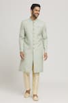 Buy_Aryavir Malhotra_Green Sherwani Bamboo Silk Plain Nawabi And Pant Set _at_Aza_Fashions