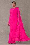 Buy_Masaba_Pink Bustier And Corset Silk Round Gulal Ruffle Border Saree Set With _at_Aza_Fashions