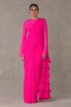 Masaba_Pink Bustier And Corset Silk Round Gulal Ruffle Border Saree Set With _Online_at_Aza_Fashions