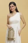 Anshu Goyal_Brown Diamonte Basket Weave Straw Bucket Bag _Online_at_Aza_Fashions