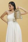 Buy_Anshu Goyal_Brown Diamonte Basket Weave Straw Bucket Bag _Online_at_Aza_Fashions