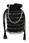 Shop_Anshu Goyal_Black Crystal Tassel Hand Embroidered Bag_at_Aza_Fashions