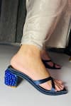 Shop_PREET KAUR_Blue Glass Beads Azure Embellished Block Heels _Online_at_Aza_Fashions