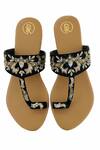 Buy_PREET KAUR_Black Floral Sunehri Embroidered Kolhapuri Flats _at_Aza_Fashions