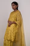 Shop_Dot_Yellow Cotton Silk Printed Chintz Round Short Kurta And Pant Set _at_Aza_Fashions