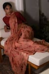 Buy_Dot_Orange Kota Doria, Chanderi Flori Print Saree With Unstitched Blouse Piece _at_Aza_Fashions
