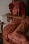 Shop_Dot_Orange Kota Doria, Chanderi Flori Print Saree With Unstitched Blouse Piece _at_Aza_Fashions