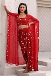 Buy_Aapro_Red Soft Modal Satin Woven Bandhani Kaftan Border Embellished Draped Skirt Set _at_Aza_Fashions