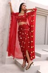 Buy_Aapro_Red Soft Modal Satin Woven Bandhani Kaftan Border Embellished Draped Skirt Set _Online_at_Aza_Fashions