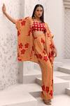 Shop_Aapro_Orange Natural Crepe Hand Block Printed Checkered Phoenix Shirt Pant Set _at_Aza_Fashions