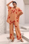 Buy_Aapro_Orange Natural Crepe Hand Block Printed Checkered Bianca Shirt And Pant Set _at_Aza_Fashions