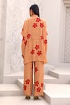 Shop_Aapro_Orange Natural Crepe Hand Block Printed Checkered Bianca Shirt And Pant Set _at_Aza_Fashions