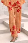 Aapro_Orange Natural Crepe Hand Block Printed Checkered Bianca Shirt And Pant Set _Online_at_Aza_Fashions