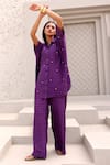 Buy_Aapro_Purple Natural Crepe Hand Block Printed Checkered Elliot Shirt And Pant Set _at_Aza_Fashions