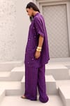 Buy_Aapro_Purple Natural Crepe Hand Block Printed Checkered Elliot Shirt And Pant Set _Online_at_Aza_Fashions