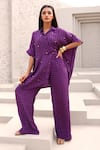 Aapro_Purple Natural Crepe Hand Block Printed Checkered Elliot Shirt And Pant Set _at_Aza_Fashions