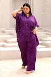 Buy_Aapro_Purple Natural Crepe Hand Block Printed Checkered Elliot Shirt And Pant Set 