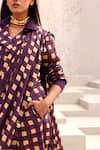 Aapro_Beige Natural Crepe Hand Block Printed Jane Pre-draped Saree With Jacket _at_Aza_Fashions