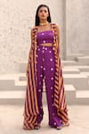 Buy_Aapro_Purple Modal Satin Hand Block Printed Stripe Bridget Pant Set _Online_at_Aza_Fashions