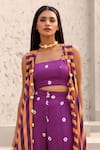 Shop_Aapro_Purple Modal Satin Hand Block Printed Stripe Bridget Pant Set _Online_at_Aza_Fashions