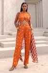 Buy_Aapro_Orange Modal Satin Hand Block Printed Stripe Jacket Open Veda Pant Set _at_Aza_Fashions