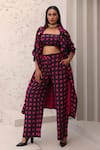 Buy_Aapro_Black Natural Crepe Hand Block Printed Checkered Ruth Trench Jacket Pant Set _at_Aza_Fashions