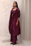 Aapro_Black Natural Crepe Hand Block Printed Checkered Ruth Trench Jacket Pant Set _Online_at_Aza_Fashions