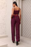 Shop_Aapro_Black Natural Crepe Hand Block Printed Checkered Pearl Bustier And Pant Set _at_Aza_Fashions