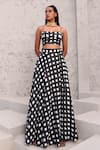 Buy_Aapro_Black Pure Habutai Hand Block Printed Checkered Anastasia Bustier And Skirt Set _at_Aza_Fashions