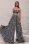 Shop_Aapro_Black Pure Habutai Hand Block Printed Checkered Anastasia Bustier And Skirt Set _Online_at_Aza_Fashions