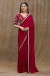 Buy_Nazaakat by Samara Singh_Red Pure Chanderi Silk Hand Embroidered V Neck Saree With Floral Blouse_Online_at_Aza_Fashions
