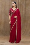 Buy_Samyukta Singhania_Red Pure Chanderi Silk Hand Embroidered Floral V Pre-draped Saree With Blouse _at_Aza_Fashions