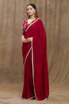 Samyukta Singhania_Red Pure Chanderi Silk Hand Embroidered Floral V Pre-draped Saree With Blouse _Online_at_Aza_Fashions