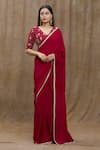 Buy_Samyukta Singhania_Red Pure Chanderi Silk Hand Embroidered Floral V Pre-draped Saree With Blouse _Online_at_Aza_Fashions