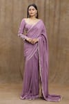 Samyukta Singhania_Purple Pure Chanderi Silk Hand Embroidered Scoop Lace Bordered Saree With Blouse _Online_at_Aza_Fashions