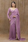 Buy_Samyukta Singhania_Purple Pure Chanderi Silk Hand Embroidered Scoop Lace Bordered Saree With Blouse _Online_at_Aza_Fashions