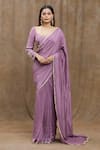 Buy_Samyukta Singhania_Purple Pure Chanderi Silk Hand Lace Bordered Pre-draped Saree With Blouse _at_Aza_Fashions